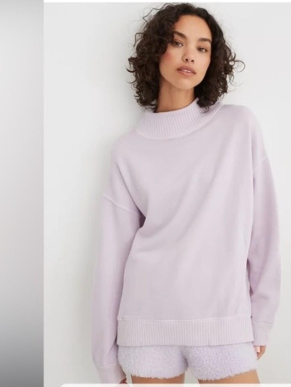 Aerie Down-To-Earth Oversized Small Mockneck Sweatshirt Lavender Dawn